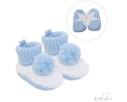 Soft Touch Babyslofjes Gehaakt Met Pompom Blauw Jongens 3-6 Maanden CRS11