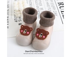 Fleece anti-slip babyschoentjes - Soksloffen - Eerste loopschoentjes van Baby-Slofje - Bruine beer maat 26/27
