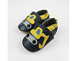 Steppies Babyslofjes Leer - Graafmachine - Maat 18-19 (6-12 maanden, 12 cm) - met Suède Zool