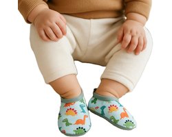 Antislip Babyslofjes – XXS (6–12 maanden) – Baby Floor Socks – Zachte Zool – Groene Dinosaurus – Voor Baby’s en Eerste Kruipbewegingen