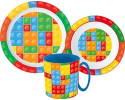 Bricks Lego Serviesset - Mok 350 ml - Diepe kom - Plat bord - 1 stuks - Lego pattern - Eetset met beker - Voor verjaardagen en feestjes - Voor kinderen