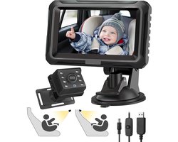 Babycamera auto HD 1080P, spiegel auto baby achterbank camera met 4,3 inch display, nachtzicht en 150° groothoek, draadloze achterbankcamera met monitor, autobabyfoon veiligheidsmonitor plug & play